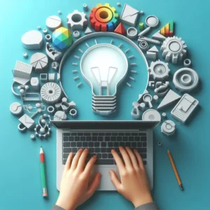 Typing creatively on a laptop